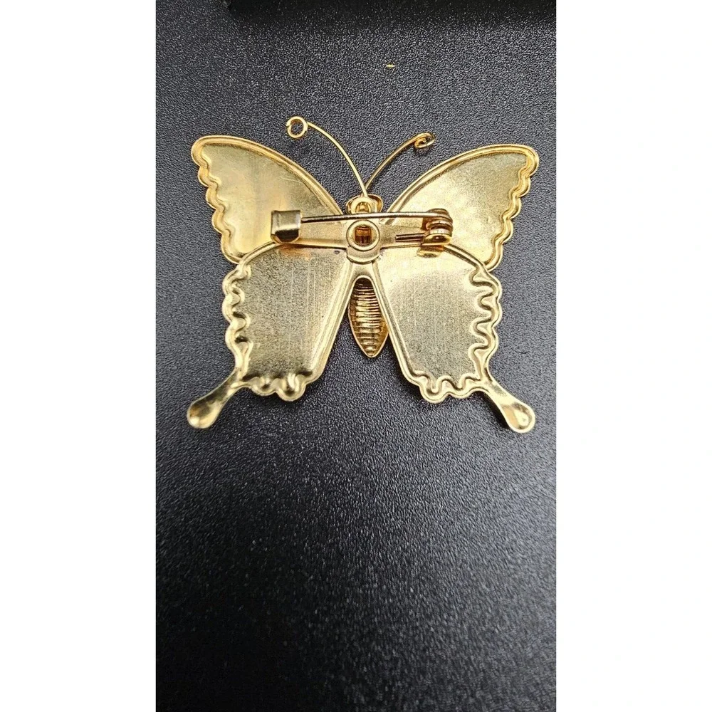 Vintage Lot Of 3 Butterflies Brooch Red/Blue/Green/Yellow Enamel Gold Tone